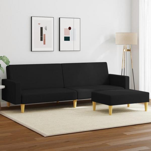 ARDEBO.de - Schlafsofa 2-Sitzer mit Fußhocker Schwarz Stoff