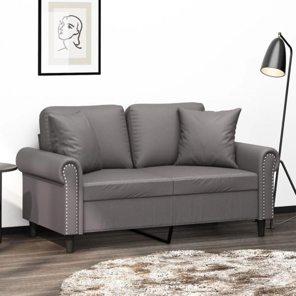 ARDEBO.de - 2-Sitzer-Sofa mit Zierkissen Grau 120 cm Kunstleder