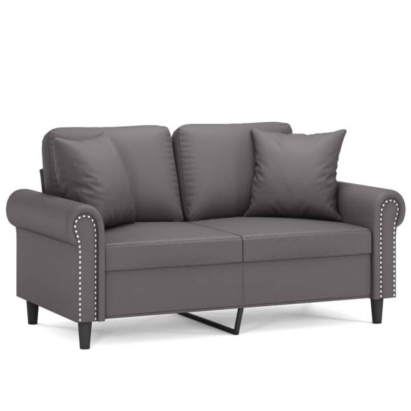 2-Sitzer-Sofa mit Zierkissen Grau 120 cm Kunstleder