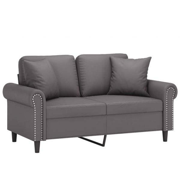 2-Sitzer-Sofa mit Zierkissen Grau 120 cm Kunstleder