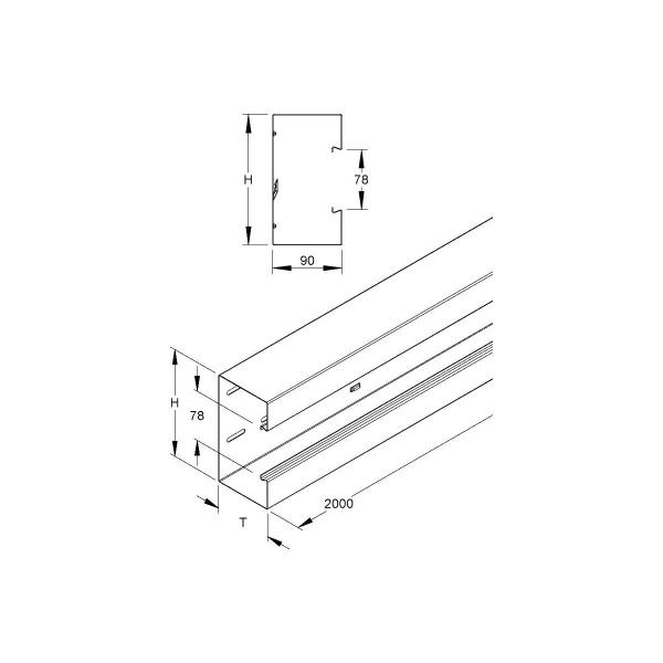 Niedax GKU 170-78T90 VW Gerätekanalunterteil, einzügig symmetrisch, 170x90x2000 mm, De-Öffnung 78 mm, Stahl, bandverzinkt