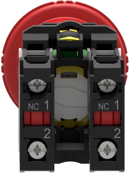 Schneider Electric XB5AS8444 Harmony XB5, Not-Aus/Not-Halt-Schalter, Kunststoff, Drehentriegelung, 22mm, Pilz 40mm, 2Ö, rot