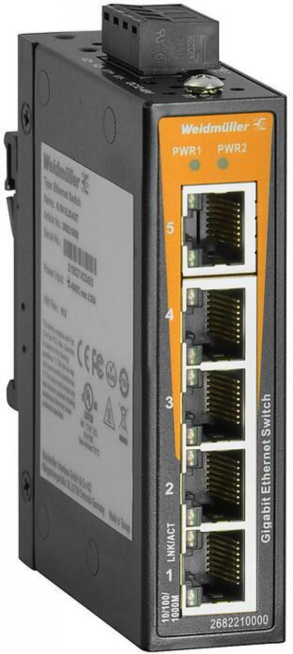 ARDEBO.de Weidmüller IE-SW-EL05-5GT Netzwerk Switch, unmanaged, Gigabit Ethernet, Anzahl Ports: 5x RJ45, IP30, -40 °C...75 °C (2682210000)