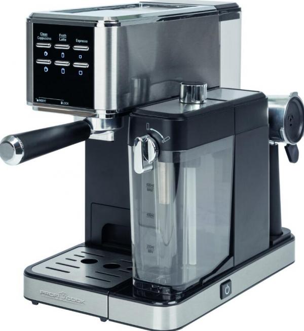 ARDEBO.de ProfiCook PC-ES-KA 1266 Espresso-Kaffeemaschine, 1350W, mit Milchschäumfunktion, 1,2 L Wassertank, Edelstahl