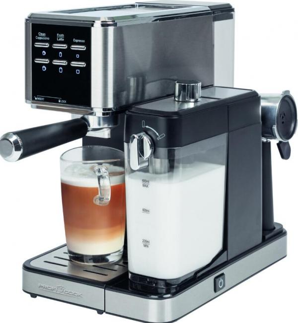 ProfiCook PC-ES-KA 1266 Espresso-Kaffeemaschine, 1350W, mit Milchschäumfunktion, 1,2 L Wassertank, Edelstahl