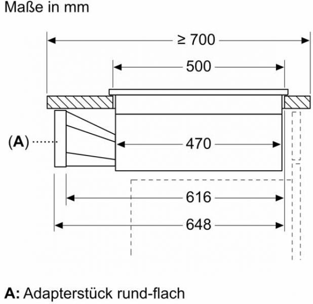 Bosch PVQ711HGA6 Serie 6 EEK: B Kochfeld mit Dunstabzug (HEZ9VDSB4 + PVQ711H26E), 70 cm breit, 500 m³/h, Induktion, Flachkanal, DirectSelect, rahmenlos aufliegend, schwarz