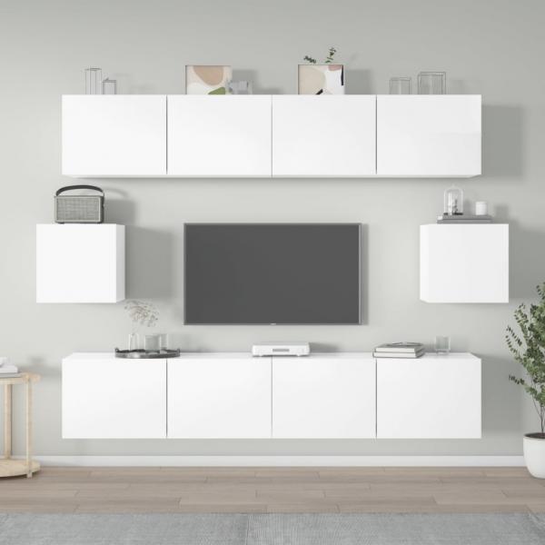 ARDEBO.de - 6-tlg. TV-Schrank-Set Hochglanz-Weiß Holzwerkstoff