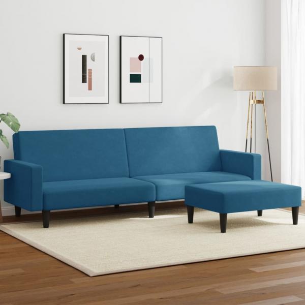 ARDEBO.de - Schlafsofa 2-Sitzer mit Fußhocker Blau Samt