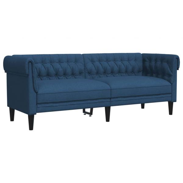 Chesterfield-Sofa 3-Sitzer Blau Stoff