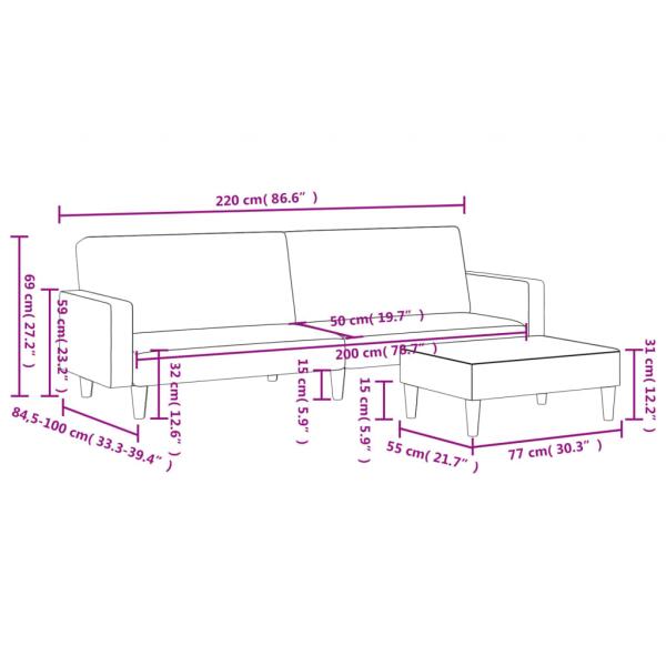 Schlafsofa 2-Sitzer mit Fußhocker Dunkelgrün Samt