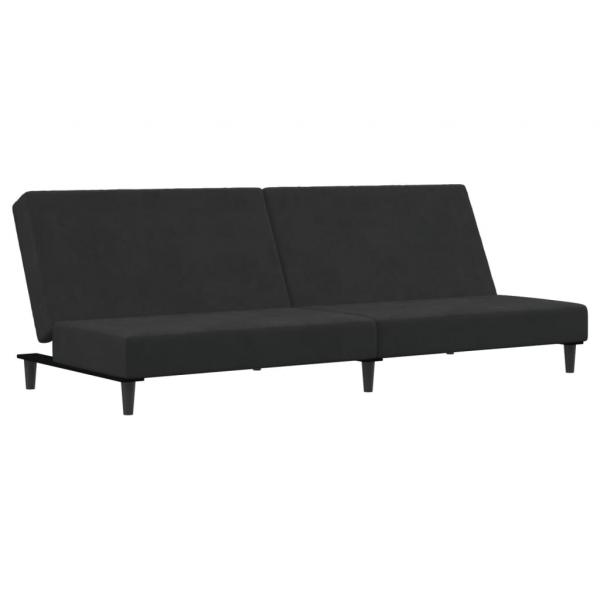 Schlafsofa 2-Sitzer mit Fußhocker Schwarz Samt