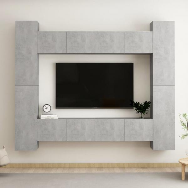 ARDEBO.de - 8-tlg. TV-Schrank-Set Betongrau Holzwerkstoff