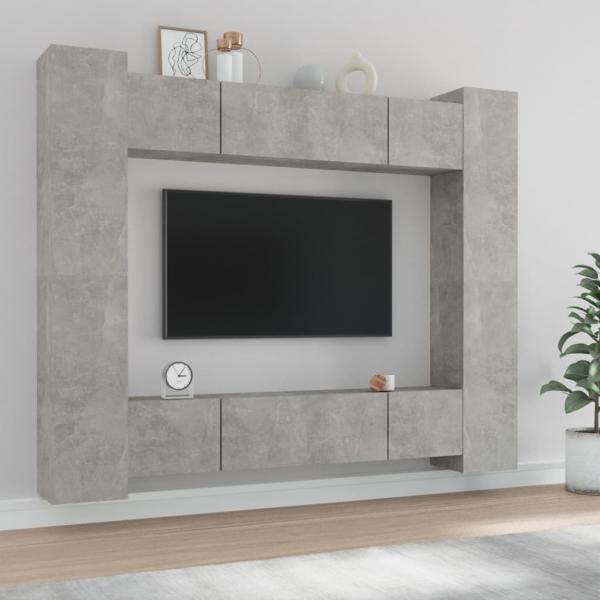 ARDEBO.de - 8-tlg. TV-Schrank-Set Betongrau Holzwerkstoff