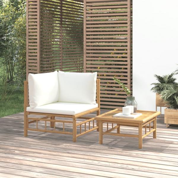 ARDEBO.de - 2-tlg. Garten-Lounge-Set mit Cremeweißen Kissen Bambus