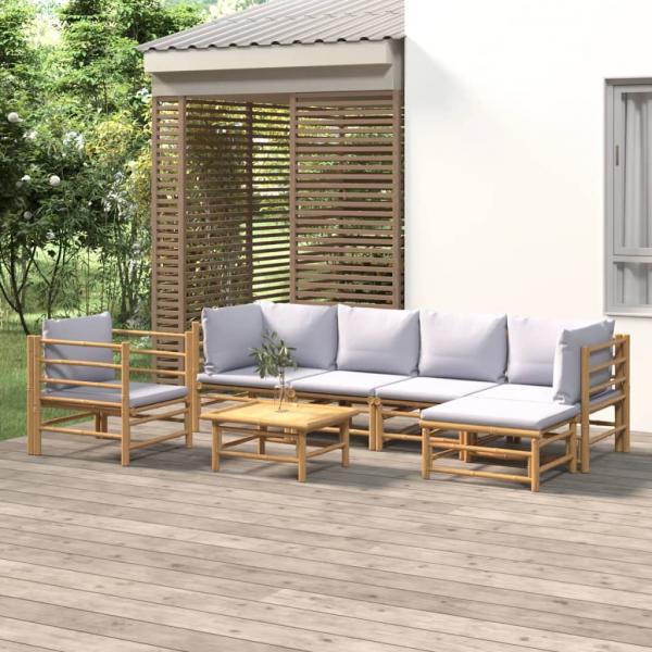 ARDEBO.de - 7-tlg. Garten-Lounge-Set mit Hellgrauen Kissen Bambus