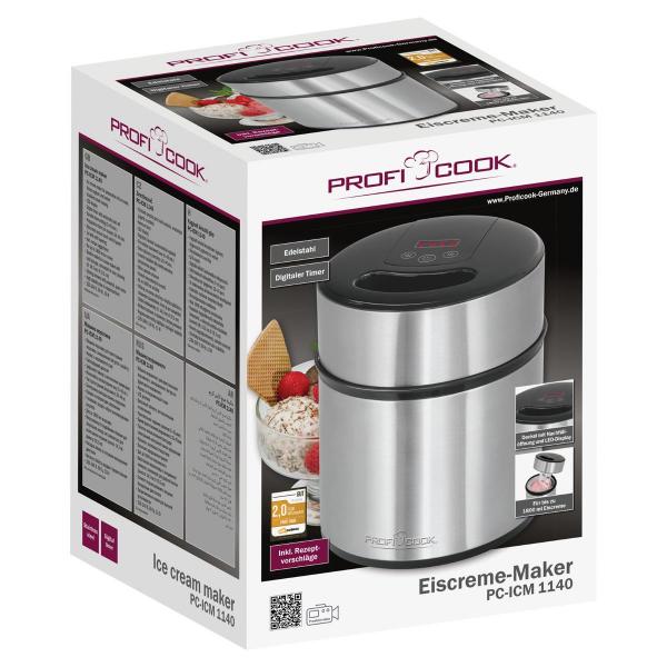 Proficook PC-ICM 1140 Eiscreme-Maker, 1800 ml, Timer, Touch-Bedienung, inox (501140)