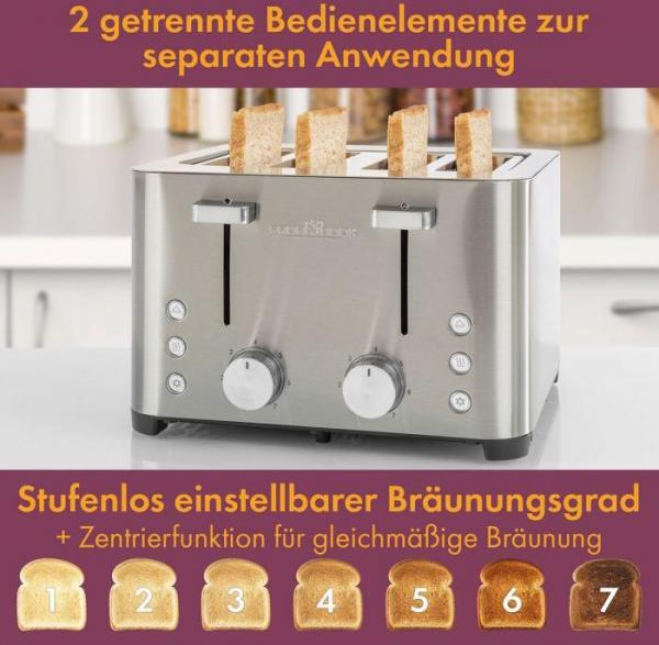 ProfiCook PC-TA 1252 Toaster, 4 Scheiben, 1500 W, Krümelschubladen, Edelstahl