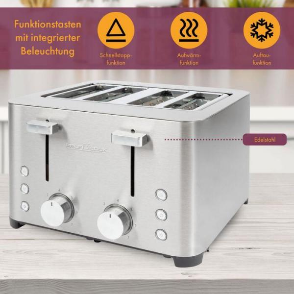 ProfiCook PC-TA 1252 Toaster, 4 Scheiben, 1500 W, Krümelschubladen, Edelstahl