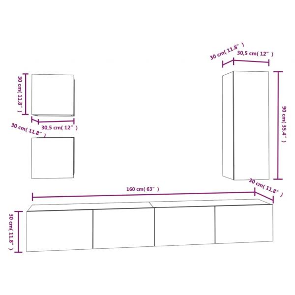 5-tlg. TV-Schrank-Set Schwarz Holzwerkstoff