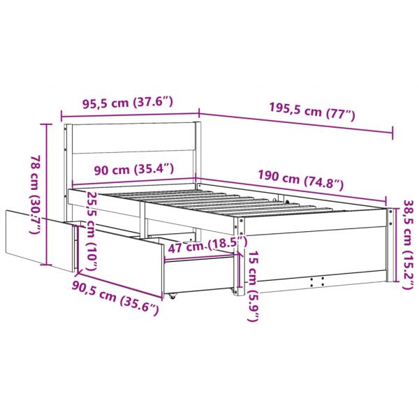 Massivholzbett ohne Matratze Weiß 90x190 cm Kiefernholz