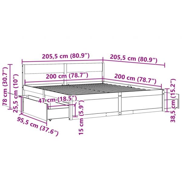 Massivholzbett ohne Matratze Weiß 200x200 cm Kiefernholz