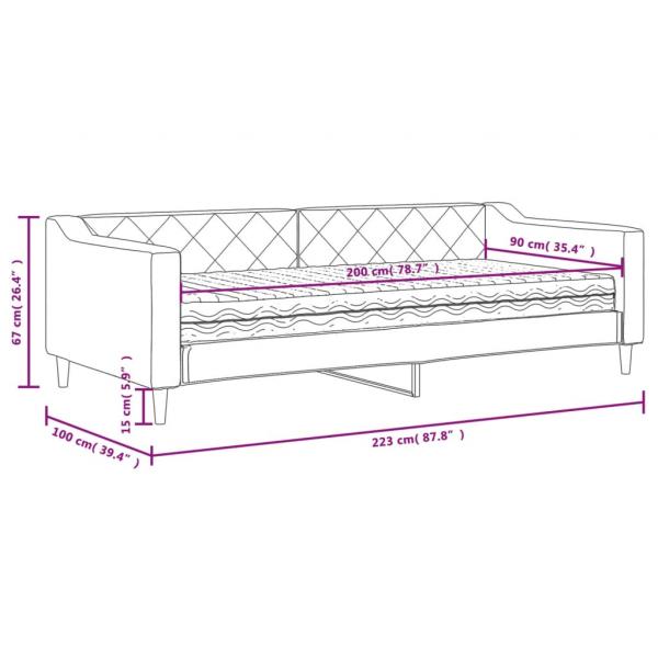 Tagesbett mit Matratze Hellgrau 90x200 cm Stoff