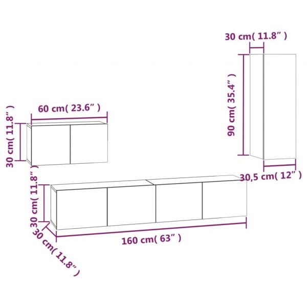 4-tlg. TV-Schrank-Set Schwarz Holzwerkstoff