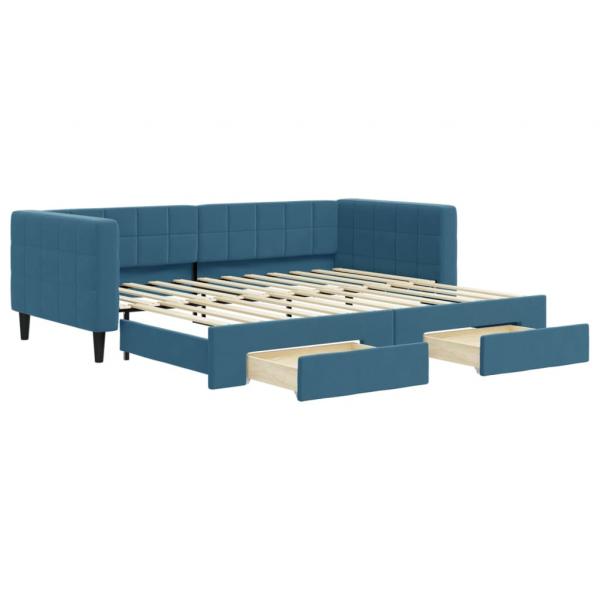 Tagesbett Ausziehbar mit Schubladen Blau 90x200 cm Samt