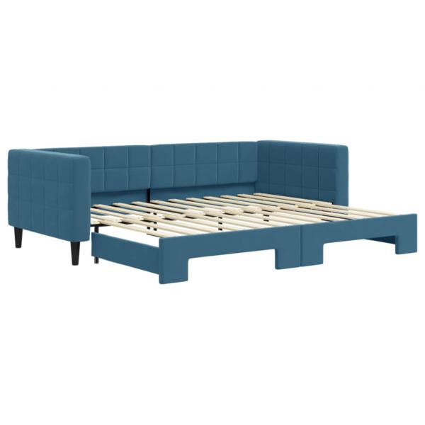 Tagesbett Ausziehbar Blau 90x200 cm Samt