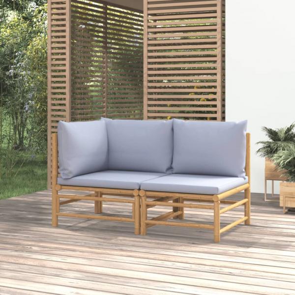 ARDEBO.de - 2-tlg. Garten-Lounge-Set Hellgraue Kissen Bambus