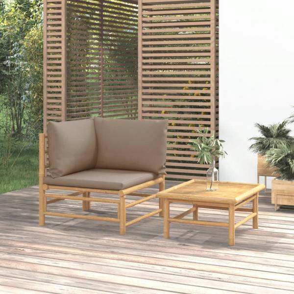 ARDEBO.de - 2-tlg. Garten-Lounge-Set mit Taupe Kissen Bambus