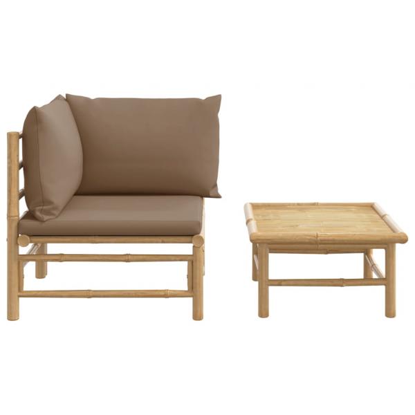 2-tlg. Garten-Lounge-Set mit Taupe Kissen Bambus