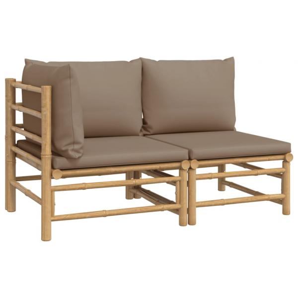 2-tlg. Garten-Lounge-Set mit Taupe Kissen Bambus