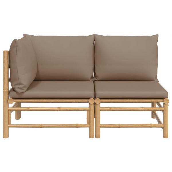 2-tlg. Garten-Lounge-Set mit Taupe Kissen Bambus