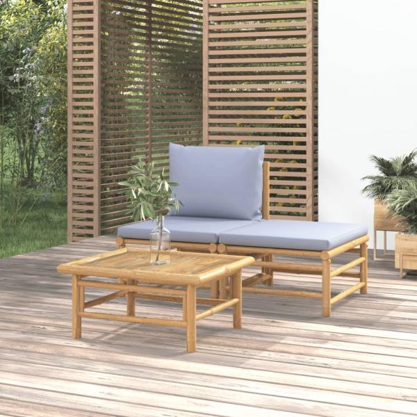 ARDEBO.de - 3-tlg. Garten-Lounge-Set mit Hellgrauen Kissen Bambus