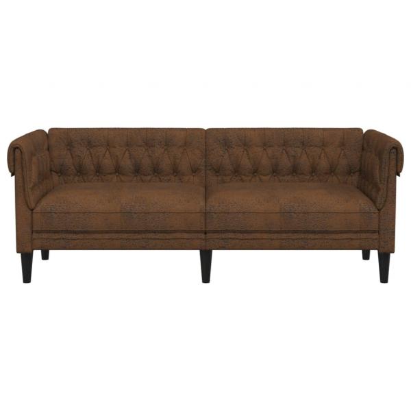 Chesterfield-Sofa 3-Sitzer Braun Stoff