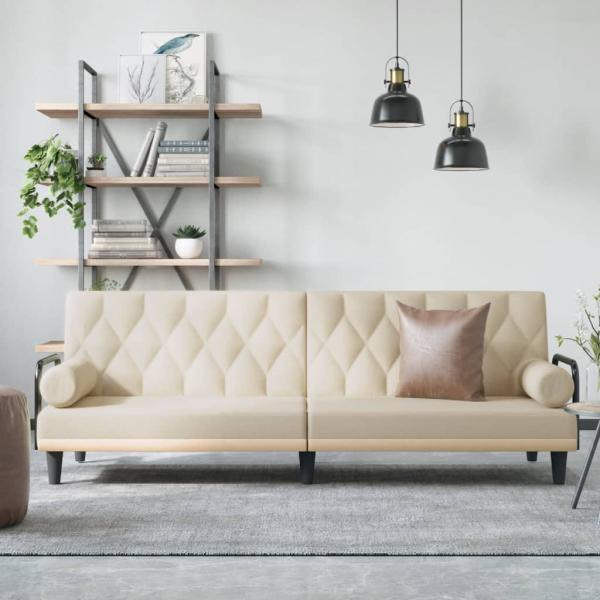 ARDEBO.de - Schlafsofa mit Armlehnen Creme Stoff