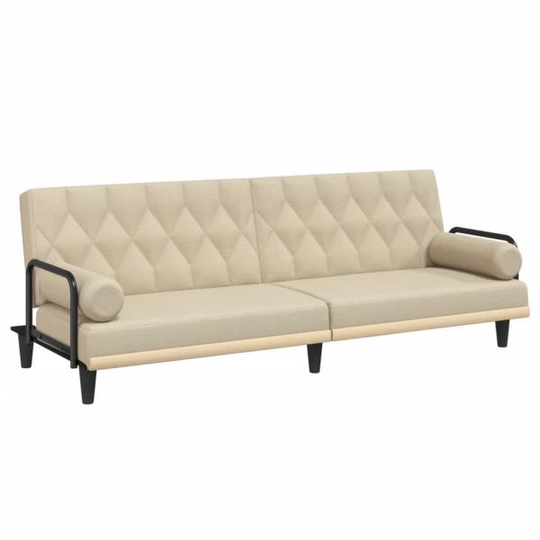 Schlafsofa mit Armlehnen Creme Stoff