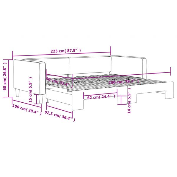 Tagesbett Ausziehbar Dunkelgrau 90x200 cm Stoff