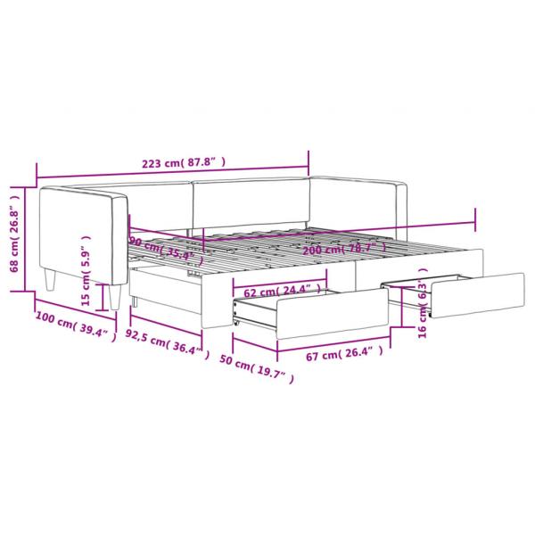 Tagesbett Ausziehbar mit Schubladen Dunkelgrau 90x200 cm Stoff