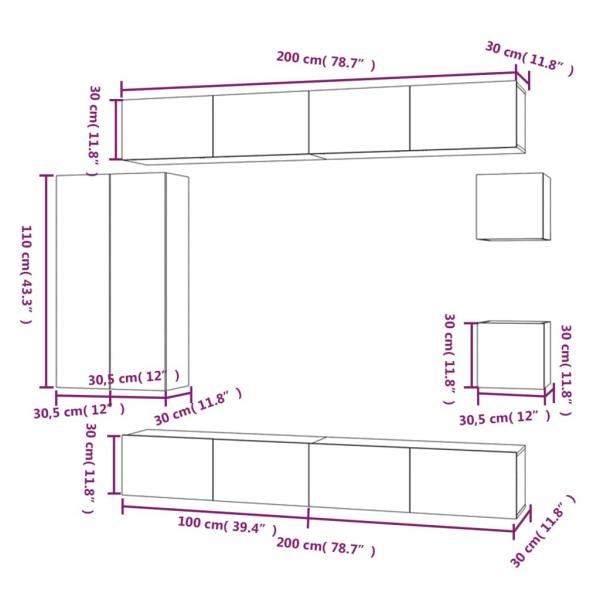 8-tlg. TV-Schrank-Set Grau Sonoma Holzwerkstoff