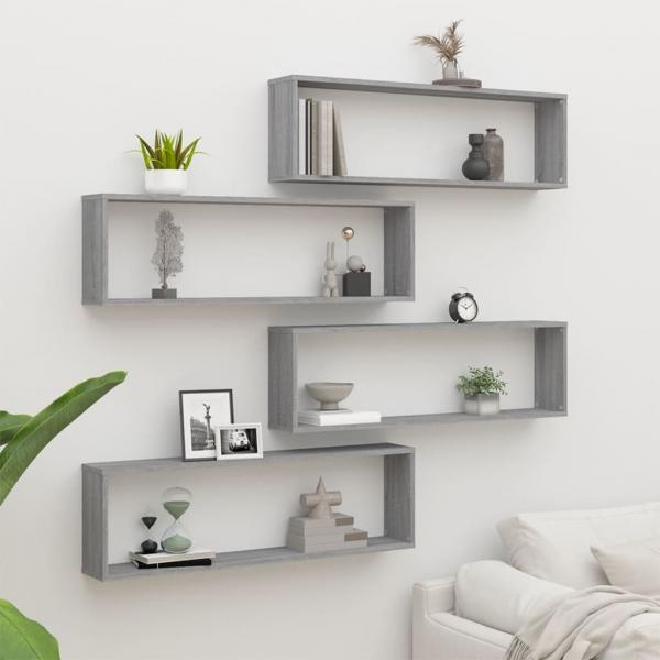 ARDEBO.de - Wandregale 4 Stk. Grau Sonoma 100x15x30 cm Holzwerkstoff