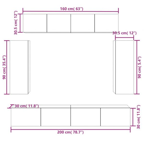 6-tlg. TV-Schrank-Set Räuchereiche Holzwerkstoff