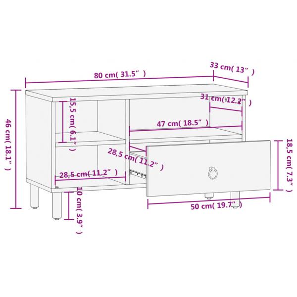 TV-Schrank 80x33x46 cm Massivholz Mango