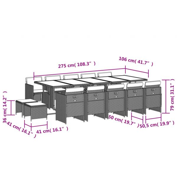 15-tlg. Garten-Essgruppe mit Kissen Grau Poly Rattan