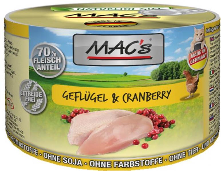 ARDEBO.de MACs Cat Geflügel, Rind & Cranberry 200g