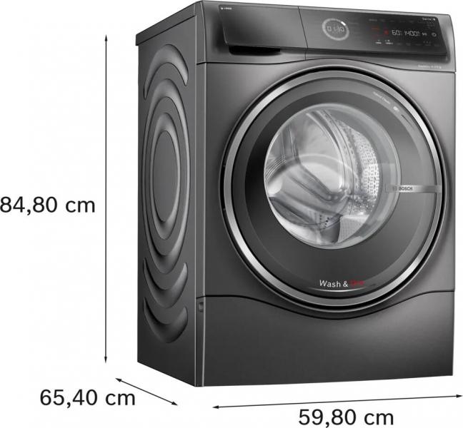 Bosch WNC254AS0 Serie 8 10,5/6 kg Waschtrockner, 1400 U/Min, 60 cm breit, Fleckenautomatik, AquaStop, Dosierautomatik i-DOS, Nachlegefunktion, Home Connect, silber-schwarzgrau