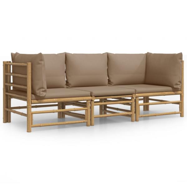 3-tlg. Garten-Lounge-Set mit Taupe Kissen Bambus