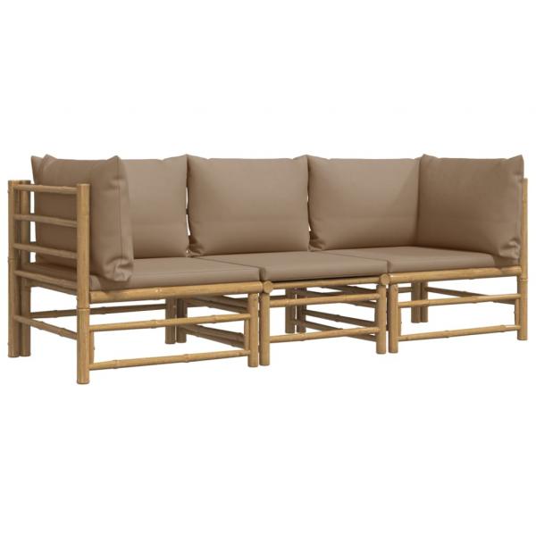 3-tlg. Garten-Lounge-Set mit Taupe Kissen Bambus