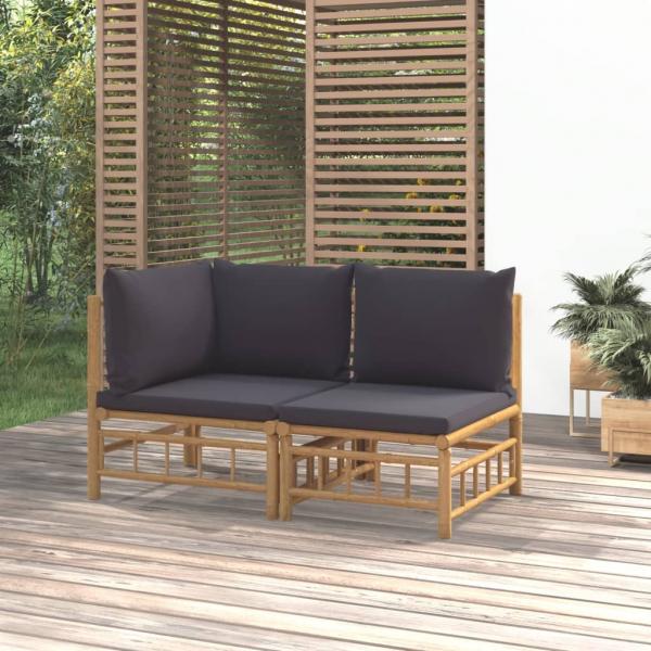 ARDEBO.de - 2-tlg. Garten-Lounge-Set mit Dunkelgrauen Kissen Bambus